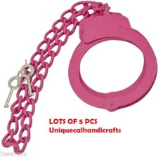 2 keys pink color handcuffsDouble Locking Cuffs maximum large chain LOTS OF 5