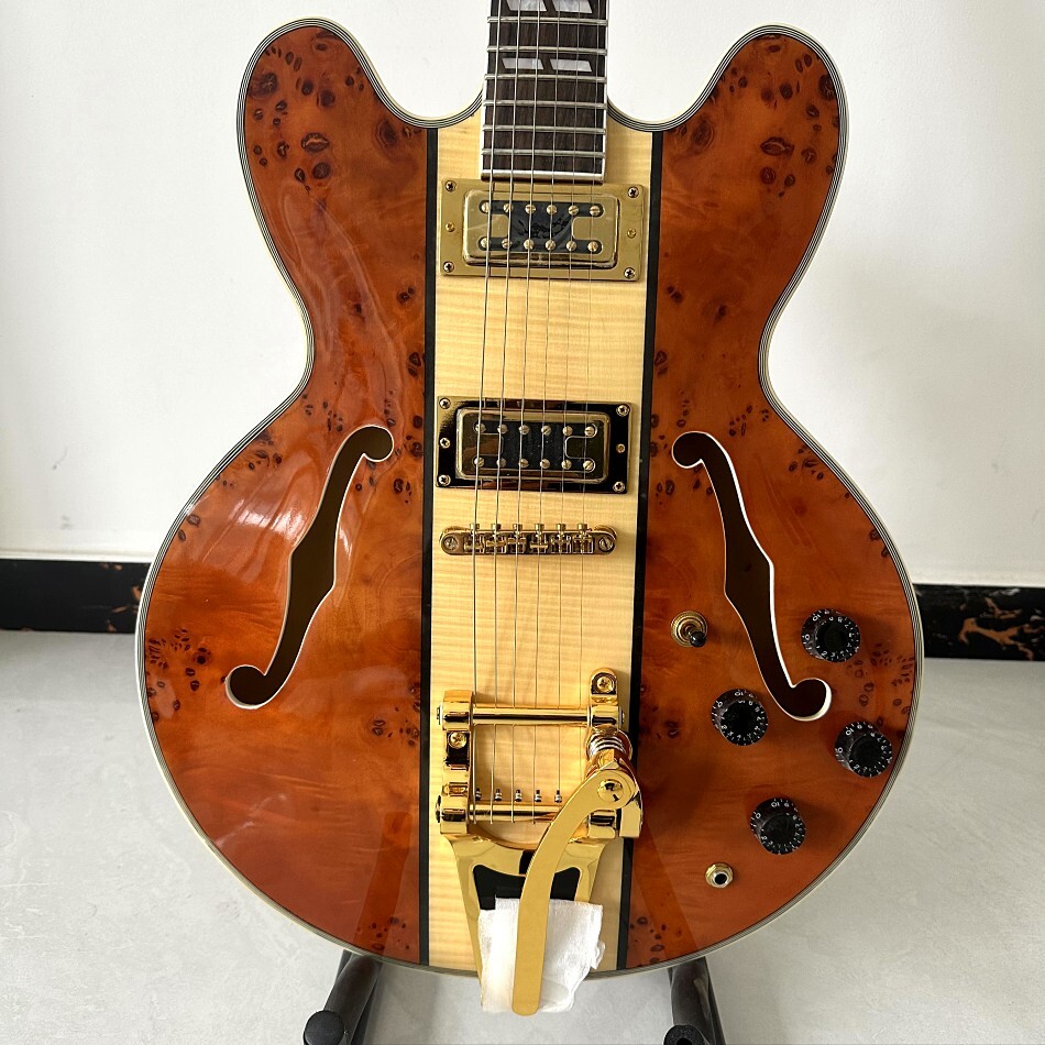 In Stock Semi-Hollow Transparent Brown Jazz 335 Electric Guitar USA Shipping