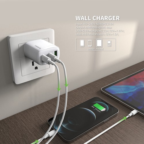 Esoulk 40W Dual PD+QC Fast Wall Charger - Picture 10 of 13