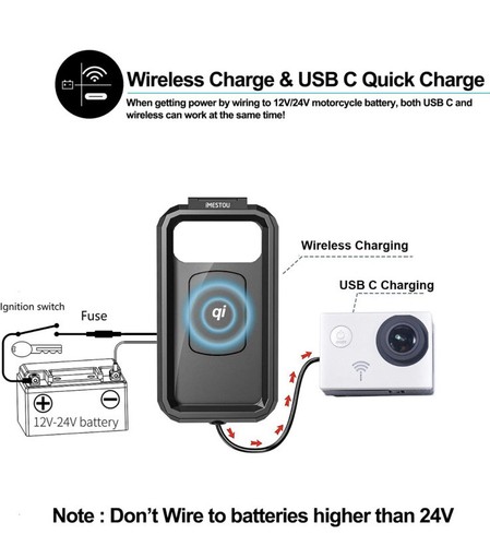 iMestou Motorcycle Phone Holder / Wireless Charger + USB C Waterproof Case - Bild 9 von 13