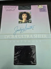 Jaclyn Smith Lycra Ultra Sheer  Sandalfoot Pantyhose Jet Black Size D
