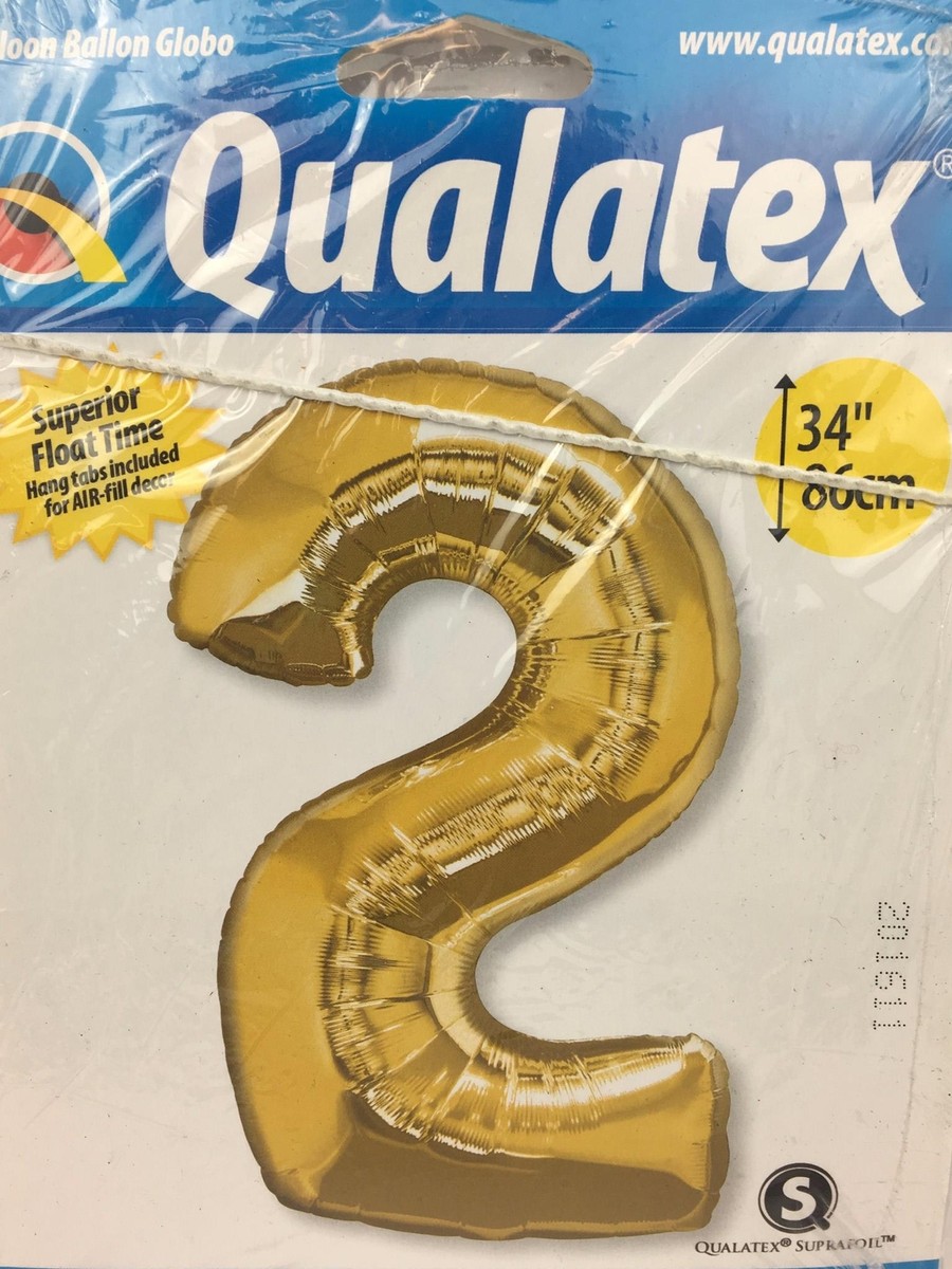 Qualatex Balloon Number 2 Birthday Shiny Gold Metallic 34