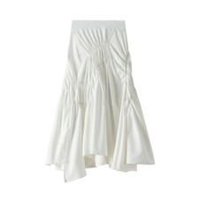 Women's Summer Elastic Solid Color Waist Ruffle Hem Pleated Causal Long Skirts
