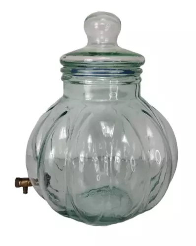 Vintage Green Glass Brass Spigot 2 Gal. Pumpkin Beverage Dispenser Made in Italy