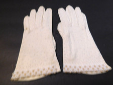 DESIGNER LADIES OFF WHITE DOUBLE WOVEN COTTON GLOVES UNLINED BEADED SIZE 6.5
