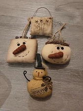 4 Primitive Plush Christmas Ornament Decorations