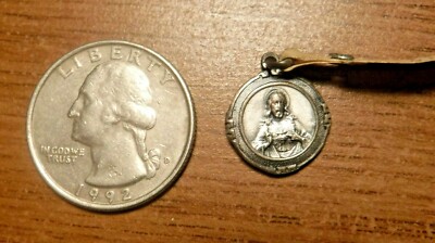 Beautiful Vintage Catholic Scapular Medal, .835 European Silver #4a NOS