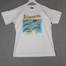 Vintage Screen Stars Shirt Adults Large White Minnesota Game Fish Single Stitch