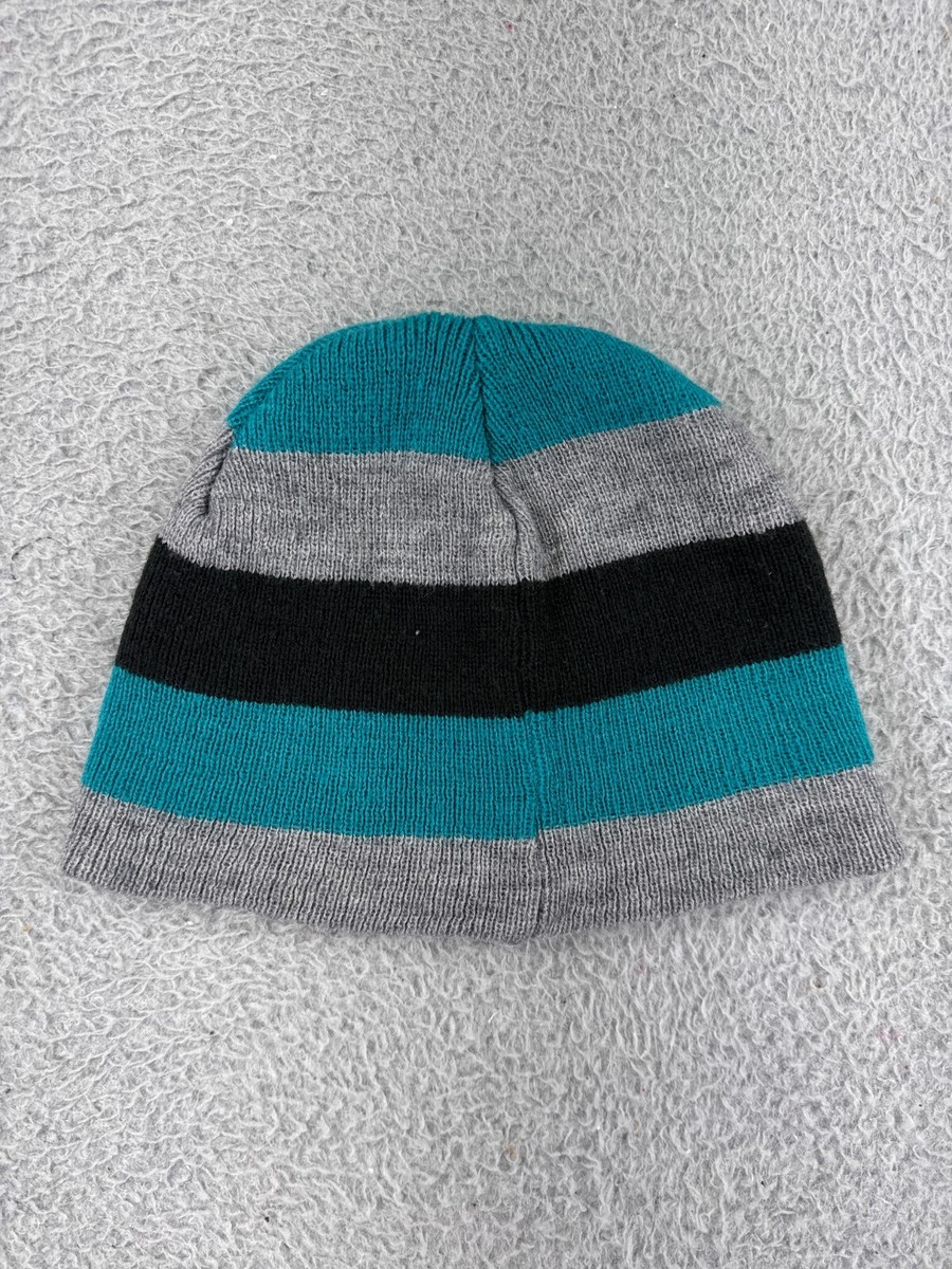 Beanie Toque Adult One Size Gray Black Teal Stripe Knit 100