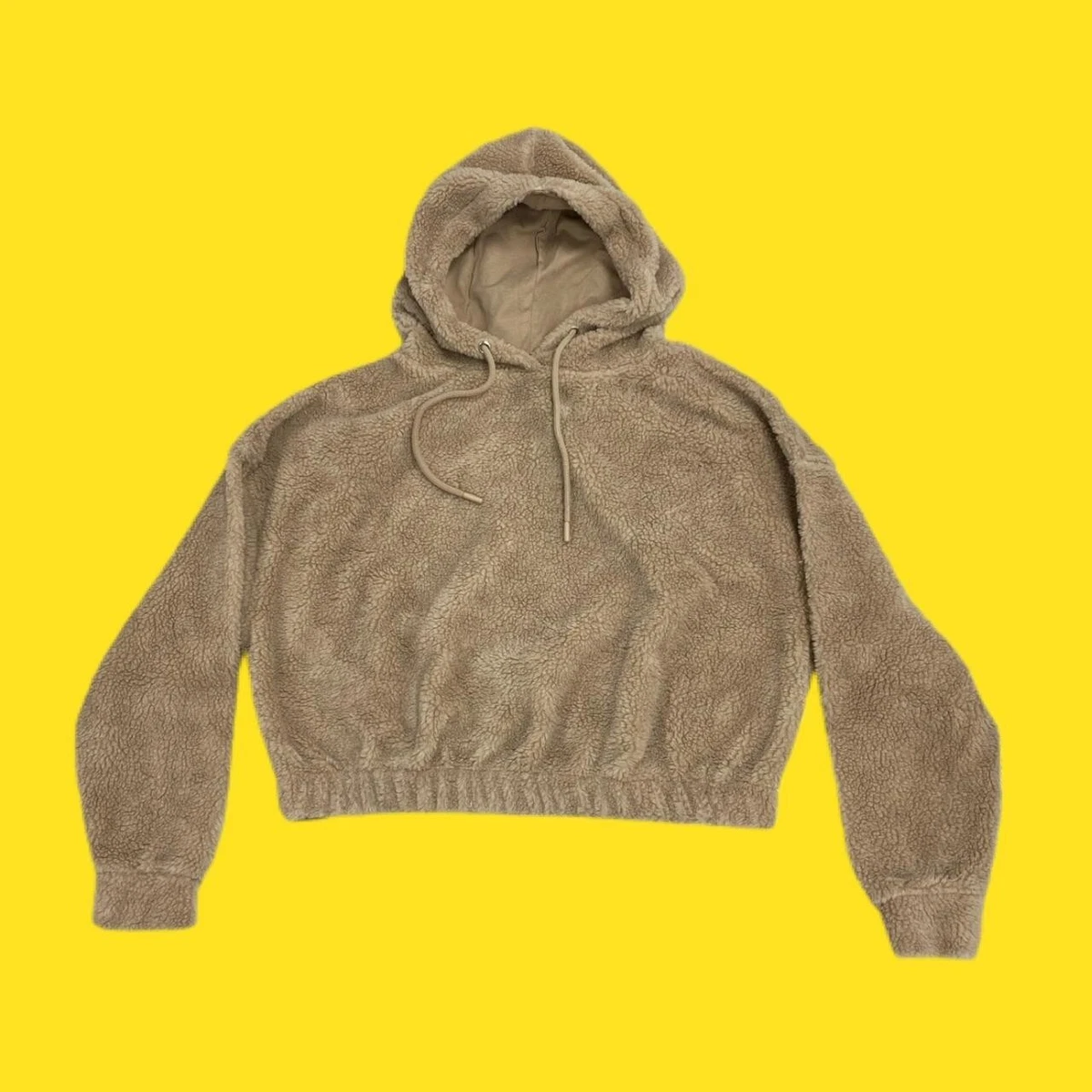 V BY VERY Luxe Cropped Borg Boxy Hoodie Cute Stylish Elastic
