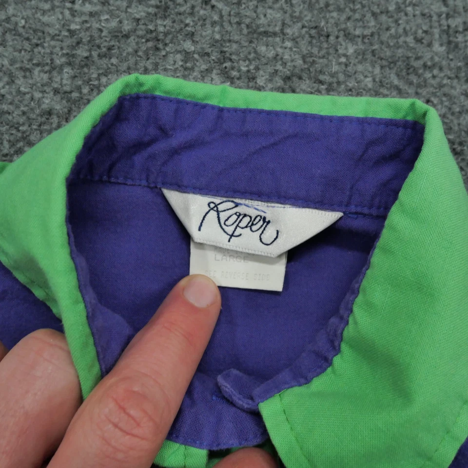 Camisa Roper Vintage Mujer Grande Verde Púrpura Cuello Occidental Años 80 90 Foto 4 de 4