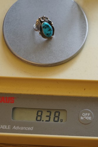 Navajo Inlay Band Ring Silver Sleeping Beauty Turquoise Signed Justin Morris 8 - Picture 10 of 11