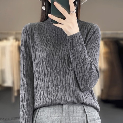 Warmer Damen Strick Plissee Pullover Pulli Basic Strick Tops Rollkragen Rüschen - Bild 35 von 35