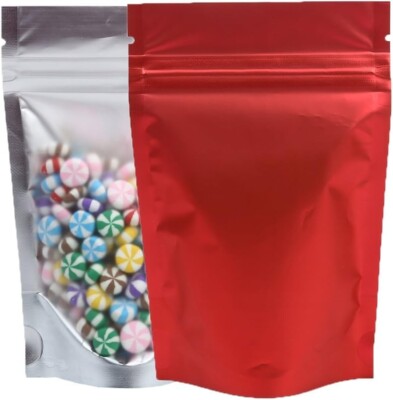 Food Grade Red Back Glossy Stand-Up Pouches Holds 32 Oz / 1 kg