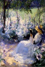 Delicious Solitude Woman Reading Book Garden By Frank Bramley Art Repro FREE S/H