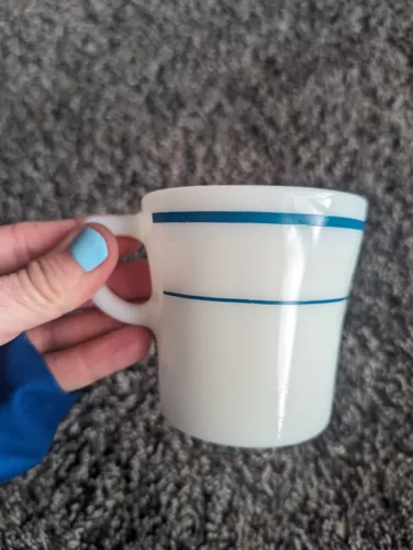 Vintage Pyrex Tableware by Corning Coffee Cup Mug Blue Teal Double Stripe