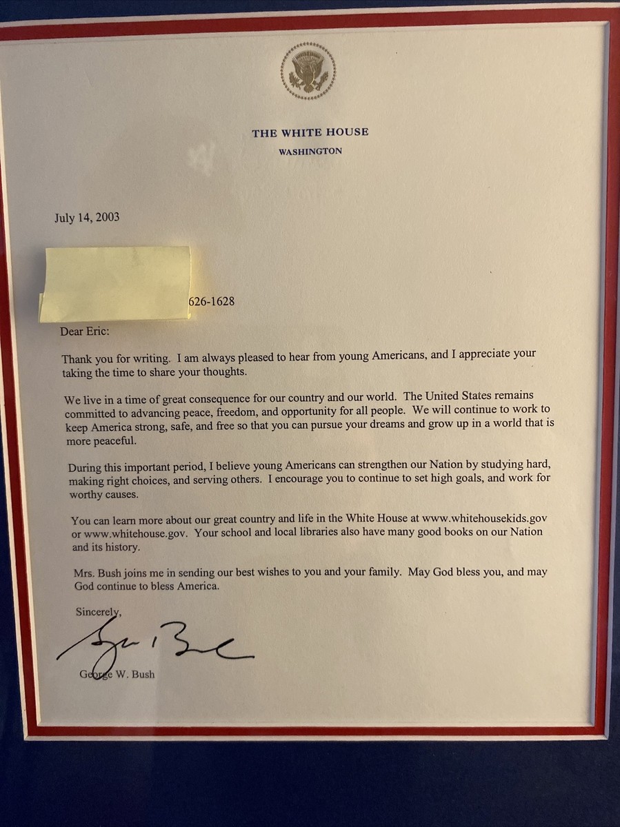George W Bush signed letter White House Letterhead July 14, 2003