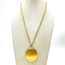 Locket Necklace Gold Tone Two Photo Rhinestone Accent Embossed