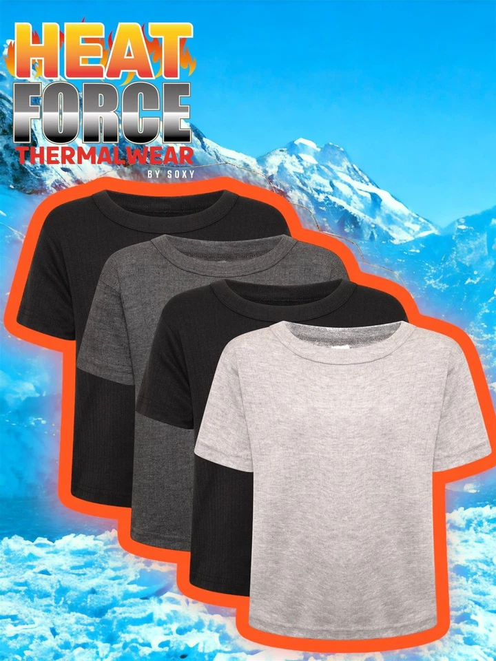 HeatForce Kids 4 Pack Brushed Thermal T Shirts Soft Warm Underwear Baselayer - Image 2 of 3