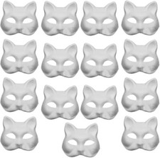 15pcs Cat White Paper Blank DIY Halloween Hand Painted Face Masquerade Mask Set