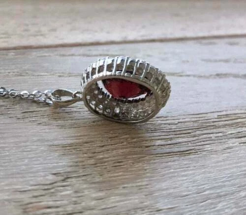 2.0 Ct Oval Cut Red Ruby-Diamond Simulated Dual Halo Pendant 925 Sterling Silver - Image 3 of 4