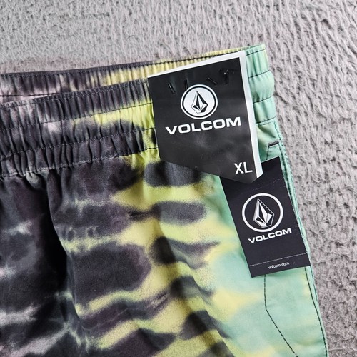 NWT Volcom Board Shorts Swim Trunks Men XL No Liner Tie Dye Print Black Green - Picture 2 of 12