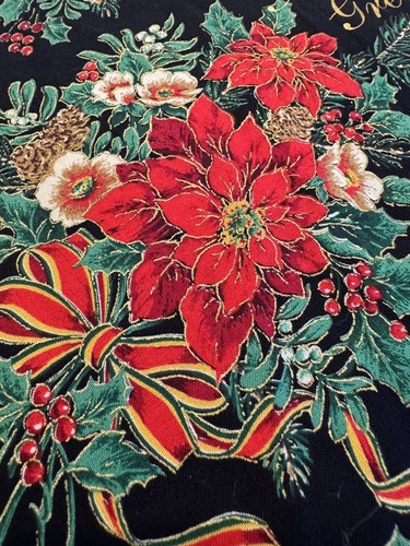 Cranston Black RED GOLD METALLIC Poinsettias CHRISTMAS FABRIC NEW 2 YARDS 44"W - Picture 4 of 11
