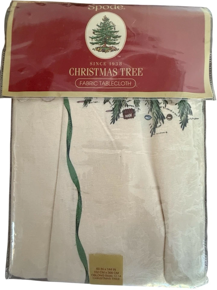 NEW SPODE Christmas Tree Holiday Table cloth Holly Ivory 60 X 144 W/ Charger - Image 3 of 4