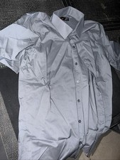 J. Ferrar Mens Large Slim Gray Dress Shirt Button Down 16-16 1/2 34-35 EUC