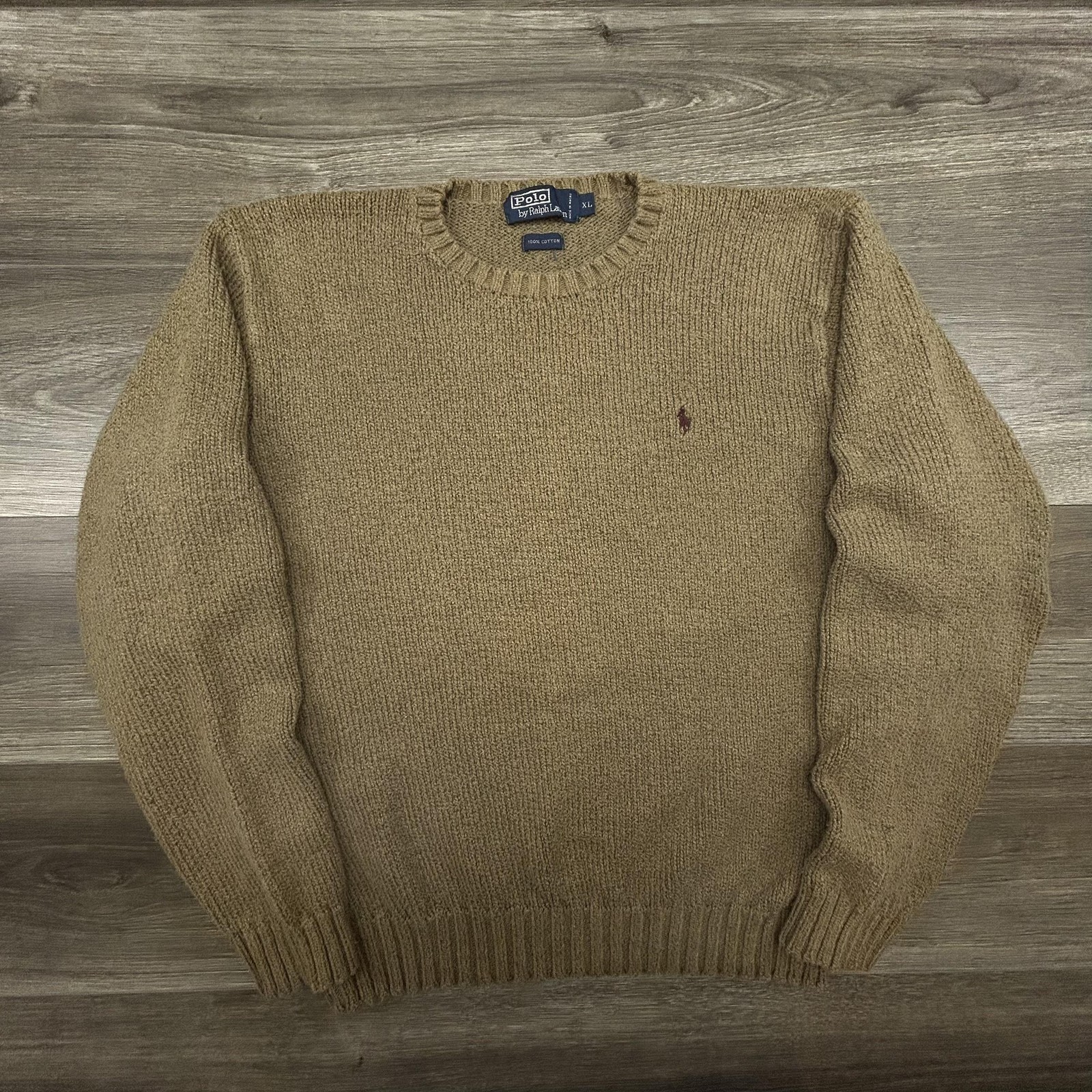 Vintage Polo Ralph Lauren Sweater Mens XL Brown 100% Cotton Crewneck Pony 90s