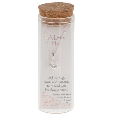 equilibrium Message in a Bottle A Little Hug Silver Plated CZ Heart Necklace