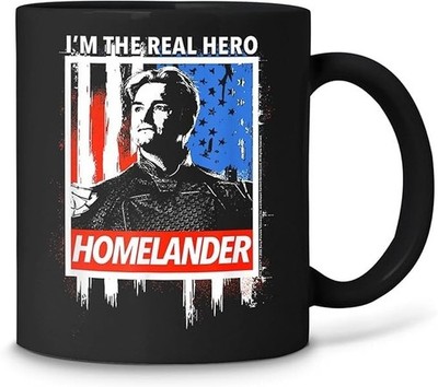 The Boys Homelander Mug - I'm the Real Hero Quote Black Coffee Cup Gift 11oz
