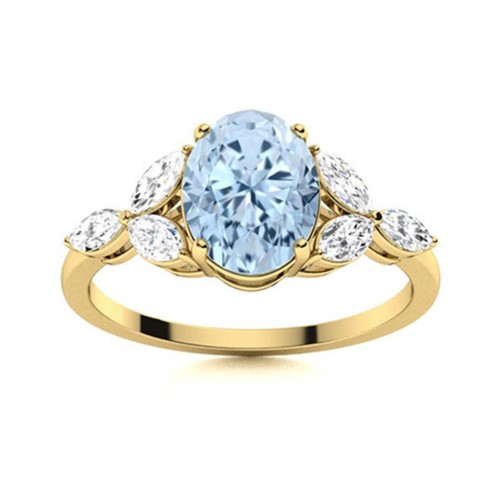 Sterling Silver Aquamarine Gemstone New Solitaire with Accents Sister Ring