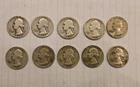 Lot of 10 Washington Quarters 90% Silver Year 1946 - 1959