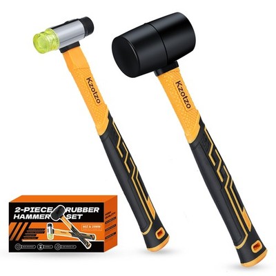 2-Piece Rubber Mallet Hammer Set, 8oz & 25mm, Yellow