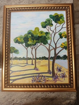 Original Acrylic Landscape Painting Trees Coastal Scene Signed N Campbell Framed