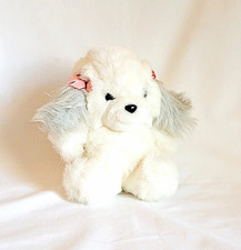 White Gray Puppy Dog Plush 6" Stuffed Animal Pink Ear Bows