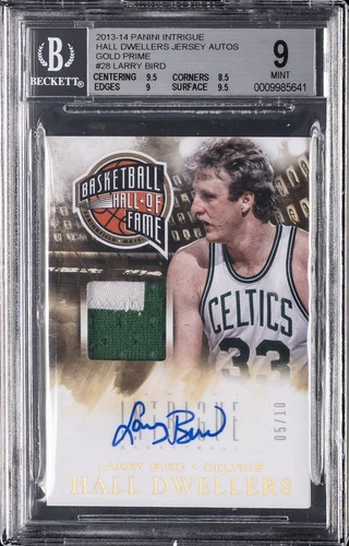 2013 PANINI INTRIGUE HALL DWELLERS JSY GOLD PRIME LARRY BIRD /10 BGS 9 AUTO 10