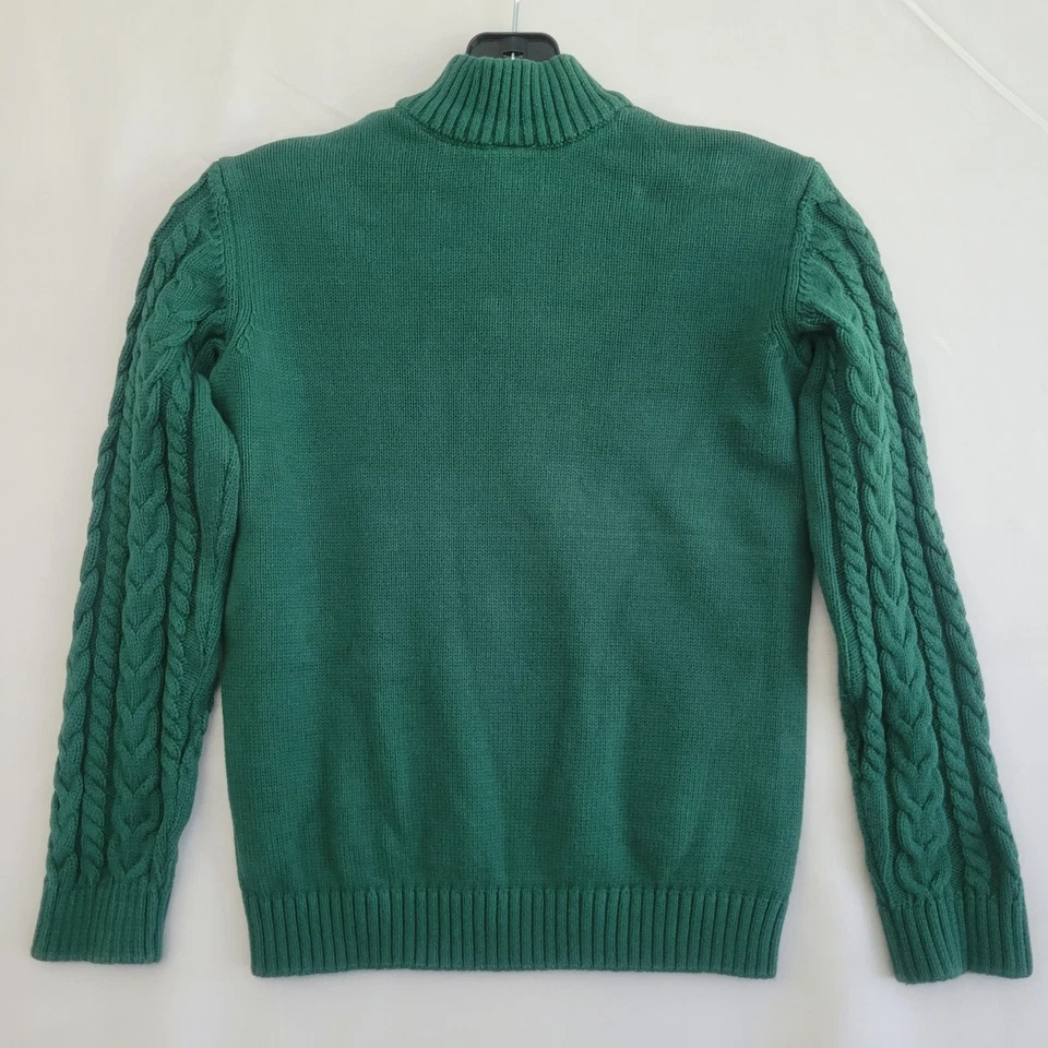Suéter tejido con cable Gymboree para niños talla 7 cuello falso 1/4 botones verde vacaciones Foto 3 de 4