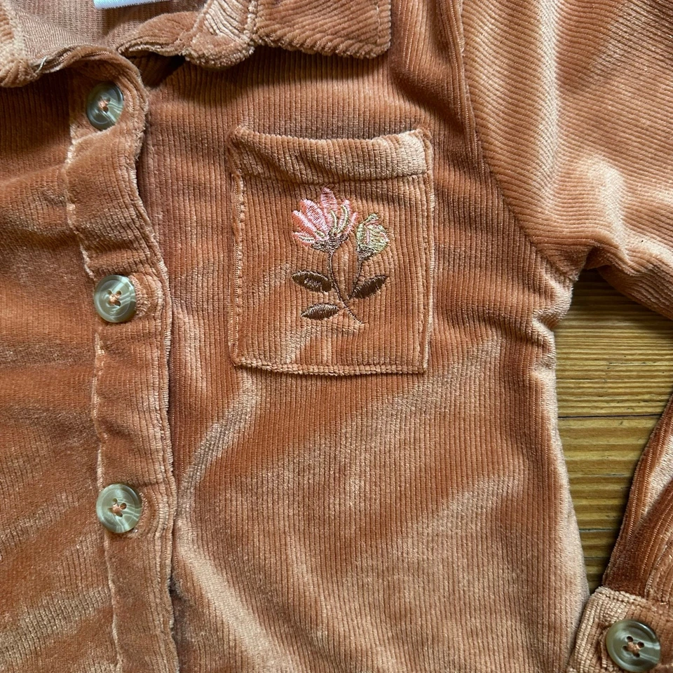 Camisa Little Lass Tostada Floral Bordada Pana Botón Manga Larga TALLA 5 Foto 2 de 4