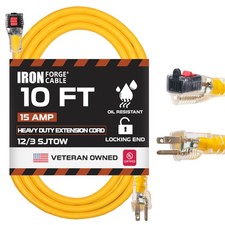 Oil Resistant 12 Gauge 10 ft Outdoor Extension Cord 12/3 3 Prong Locking Ends