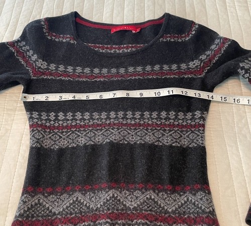 Krimson Klover Women’s S Gray Red 100% Wool Fair Isle Scoop Neck Sweater Dress - Picture 5 of 7