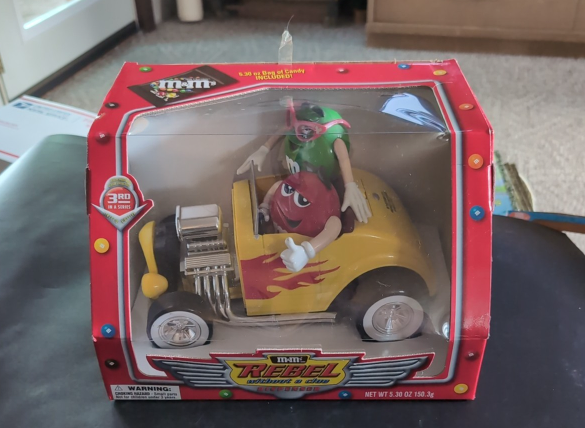Vintage M&M Rebel Without A Clue Yellow Hot Rod Car Candy