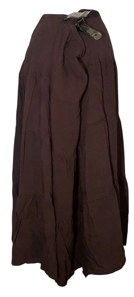 Y2k Womens Brown Linen Tiered Cottagecore Festival Boho Maxi Skirt Sz 18/20 - Image 2 of 4