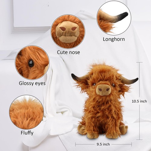 10.5 inches Highland Cows Stuffed Animals, Cute Fluffy Cow Plush Figure Toys ... - Picture 4 of 7
