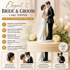 Elegant bride and groom cake topper with veil