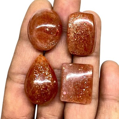 4 Stück Natürlicher Sunstone 20-26mm Glänzend Orange Cabochon Edelsteine Lot