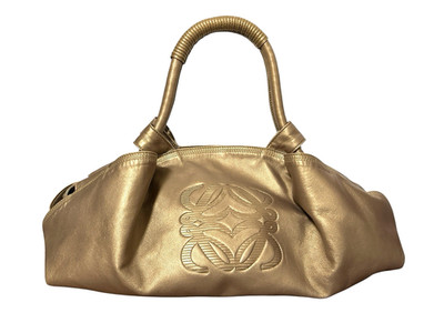 Loewe Nappa Aire Leather Hand Bag Anagram Logo Gold Leather Handbag Authentic