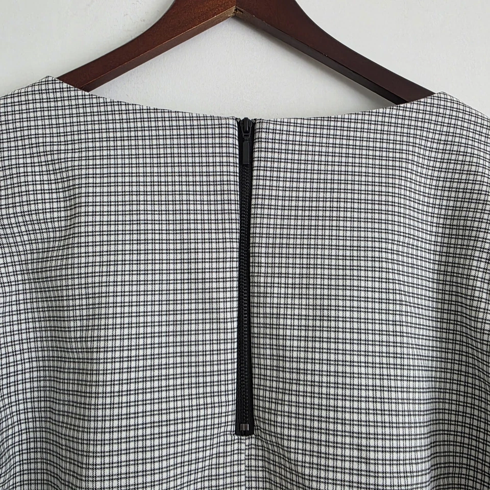 Blusa Rachel Zoe para mujer talla grande negra blanca a cuadros cuello cuadrado manga 3/4  Foto 4 de 4