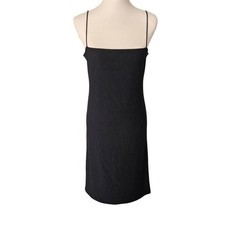 Topshop Black Ribbed Square Neck Spaghetti Strap Mini Dress Size 10